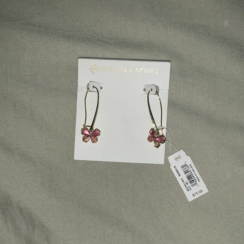 Kendra Scott Gold Earrings with Pink Floral Accents